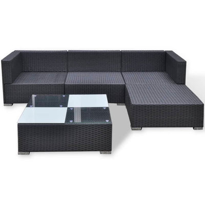 vidaXL 5 Piece Garden Lounge Set with Cushions Poly Rattan Black