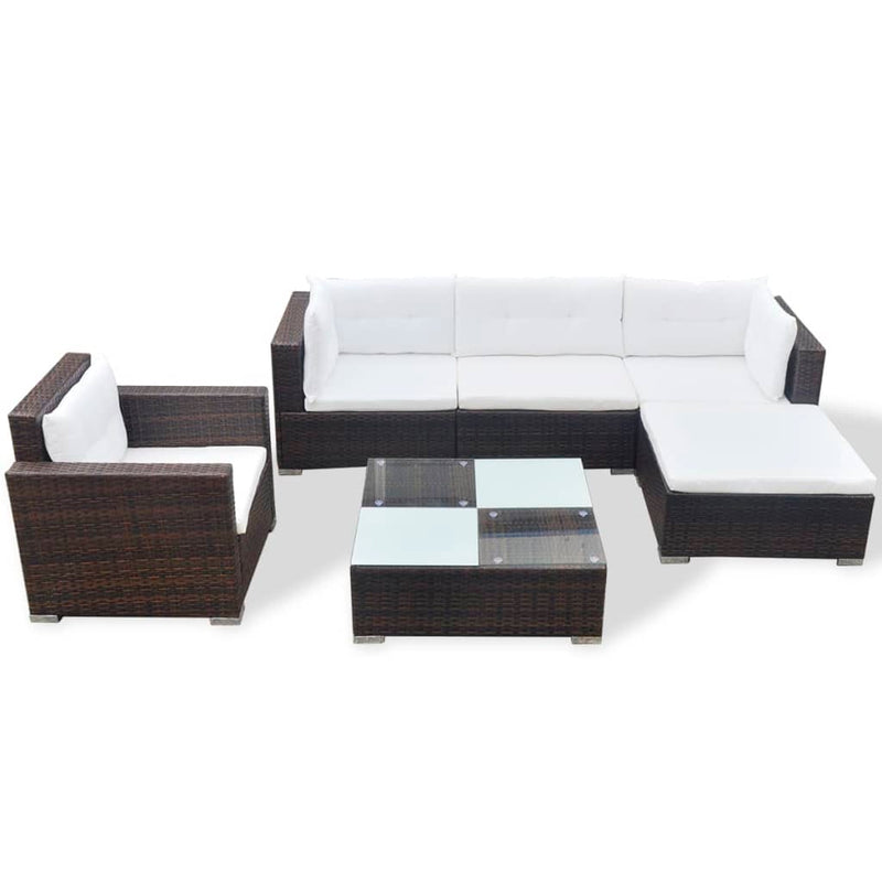 vidaXL 6 Piece Garden Lounge Set with Cushions Poly Rattan Black
