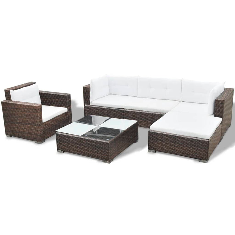 vidaXL 6 Piece Garden Lounge Set with Cushions Poly Rattan Black