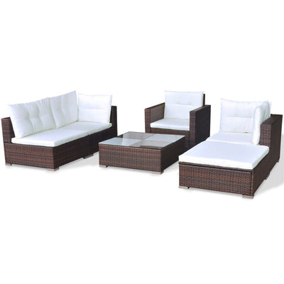 vidaXL 6 Piece Garden Lounge Set with Cushions Poly Rattan Black