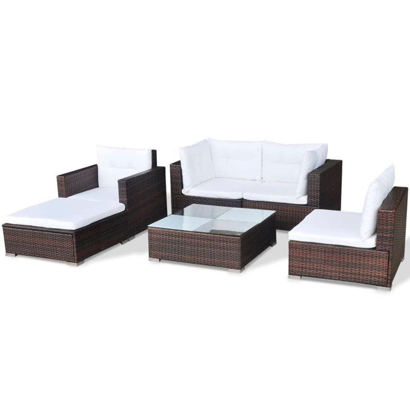 vidaXL 6 Piece Garden Lounge Set with Cushions Poly Rattan Black