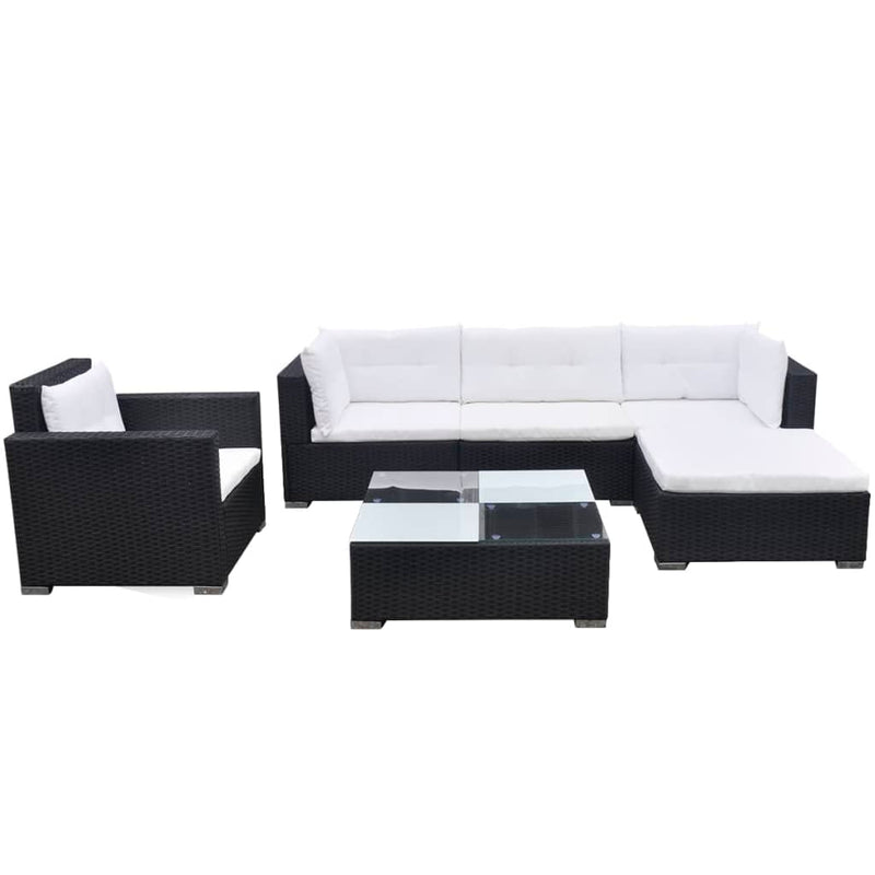 vidaXL 6 Piece Garden Lounge Set with Cushions Poly Rattan Black