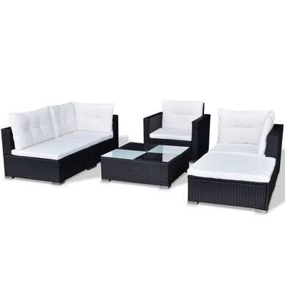 vidaXL 6 Piece Garden Lounge Set with Cushions Poly Rattan Black