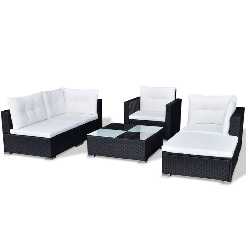 vidaXL 6 Piece Garden Lounge Set with Cushions Poly Rattan Black