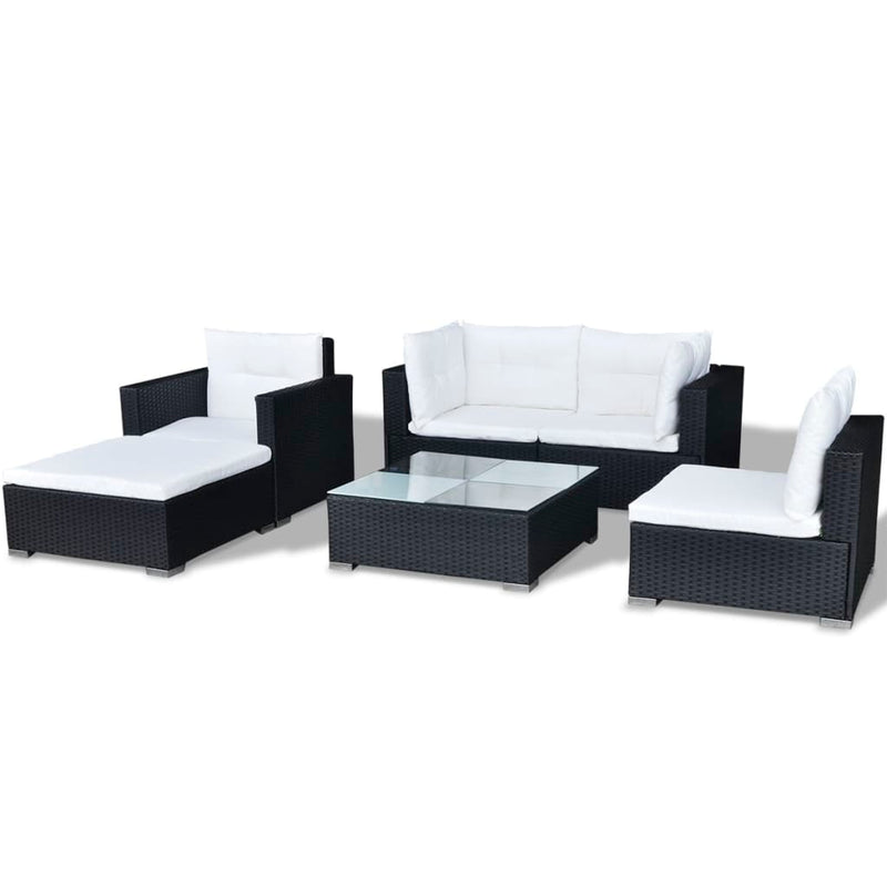 vidaXL 6 Piece Garden Lounge Set with Cushions Poly Rattan Black