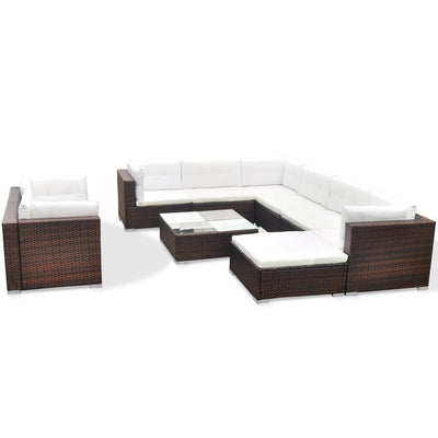 vidaXL 10 Piece Garden Lounge Set with Cushions Poly Rattan Brown