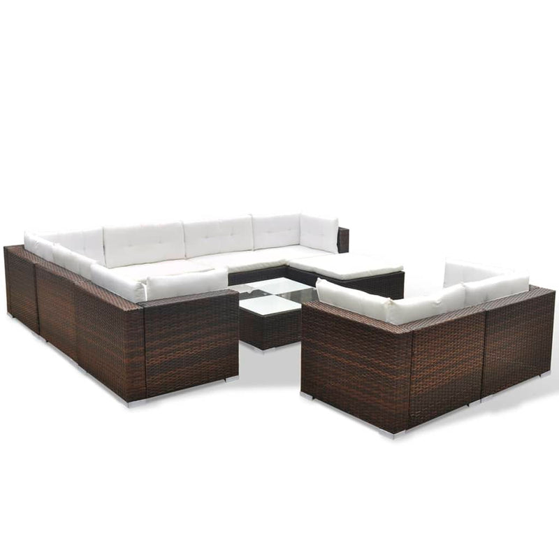 vidaXL 10 Piece Garden Lounge Set with Cushions Poly Rattan Brown