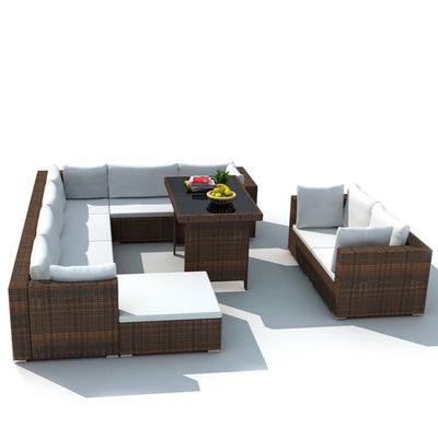 vidaXL 10 Piece Garden Lounge Set with Cushions Poly Rattan Brown