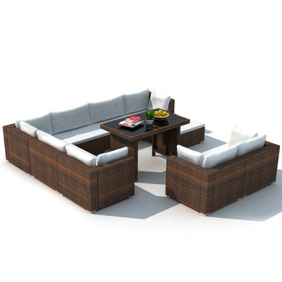 vidaXL 10 Piece Garden Lounge Set with Cushions Poly Rattan Brown