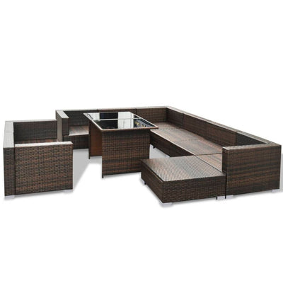 vidaXL 10 Piece Garden Lounge Set with Cushions Poly Rattan Brown