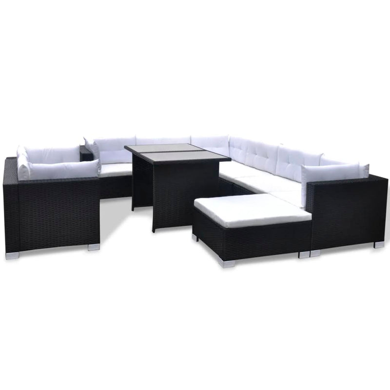 vidaXL 10 Piece Garden Lounge Set with Cushions Poly Rattan Black