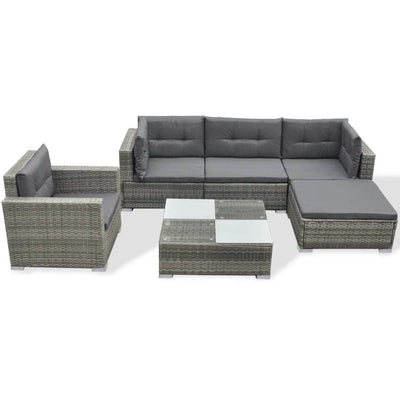 vidaXL 6 Piece Garden Lounge Set with Cushions Poly Rattan Black