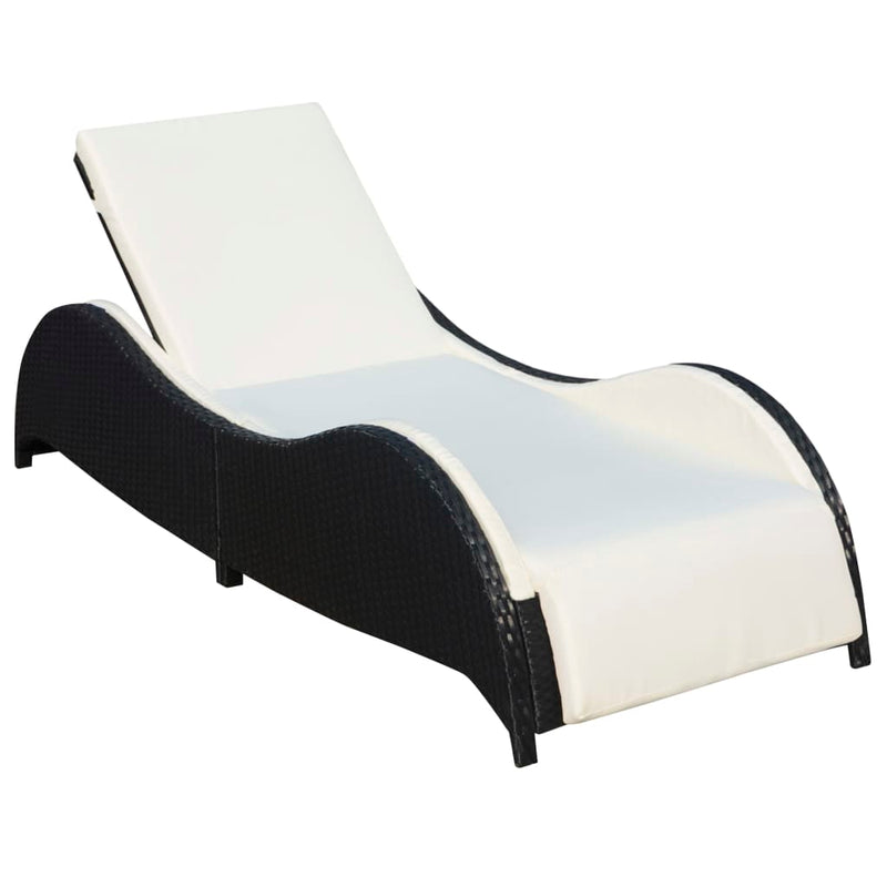 vidaXL Sun Lounger with Cushion Poly Rattan Black