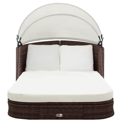 vidaXL Sun Lounger with Canopy Poly Rattan Black