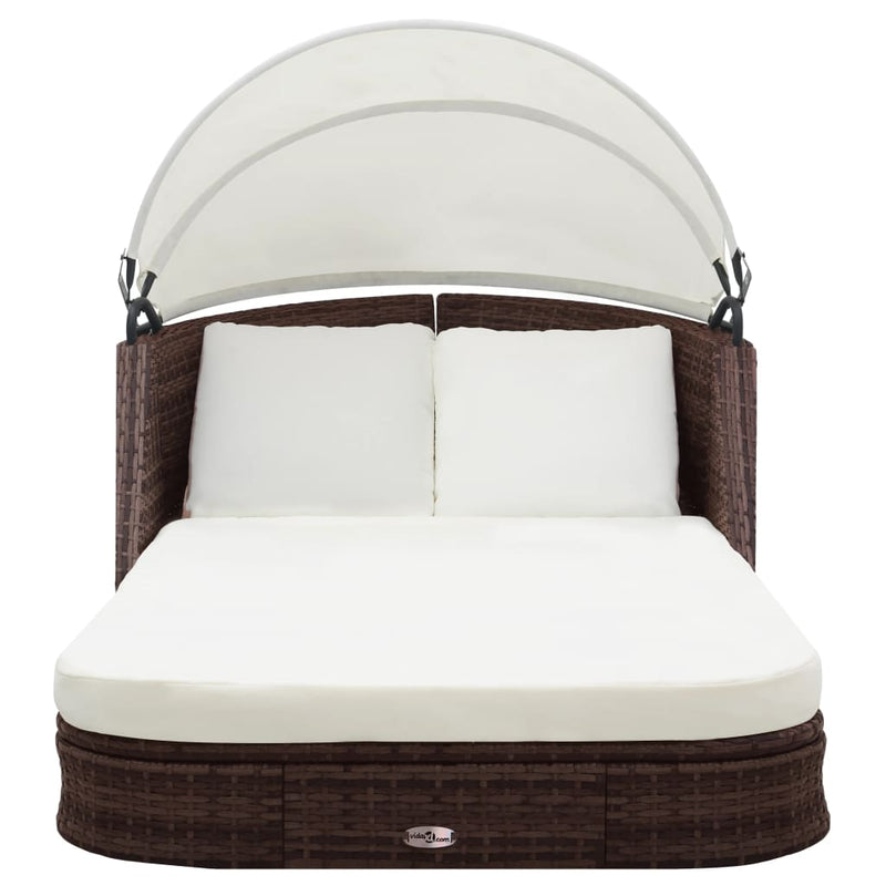 vidaXL Sun Lounger with Canopy Poly Rattan Black