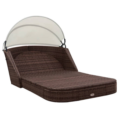 vidaXL Sun Lounger with Canopy Poly Rattan Black