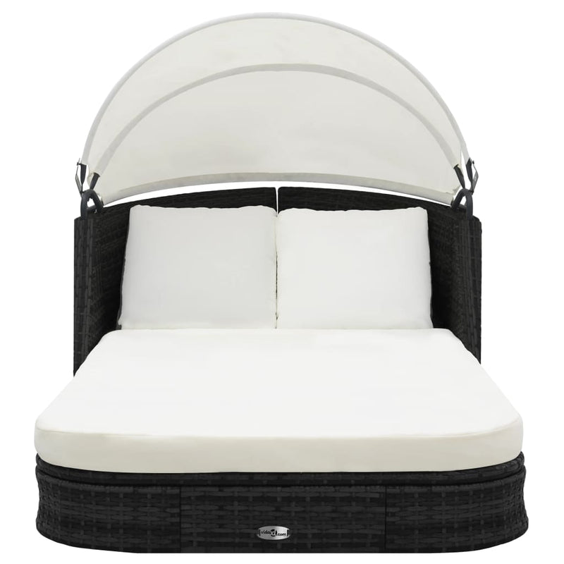 vidaXL Sun Lounger with Canopy Poly Rattan Black
