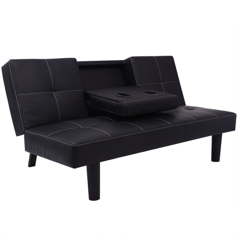 vidaXL Sofa Bed with Drop-Down Table Artificial Leather Black