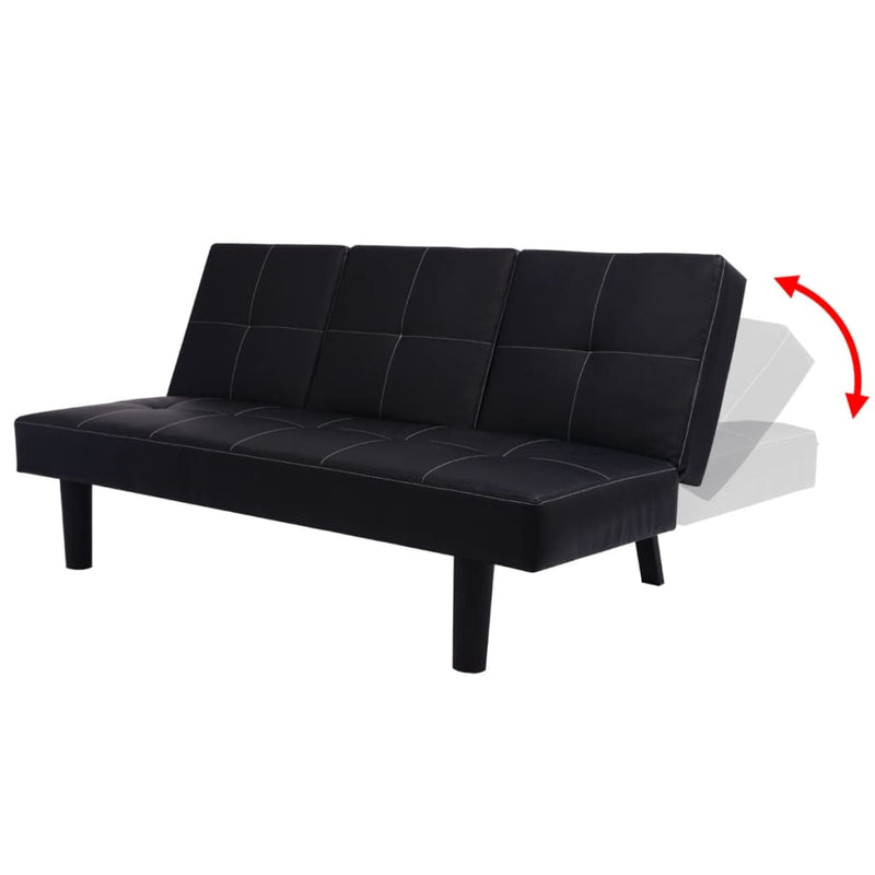 vidaXL Sofa Bed with Drop-Down Table Artificial Leather Black