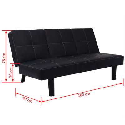 vidaXL Sofa Bed with Drop-Down Table Artificial Leather Black