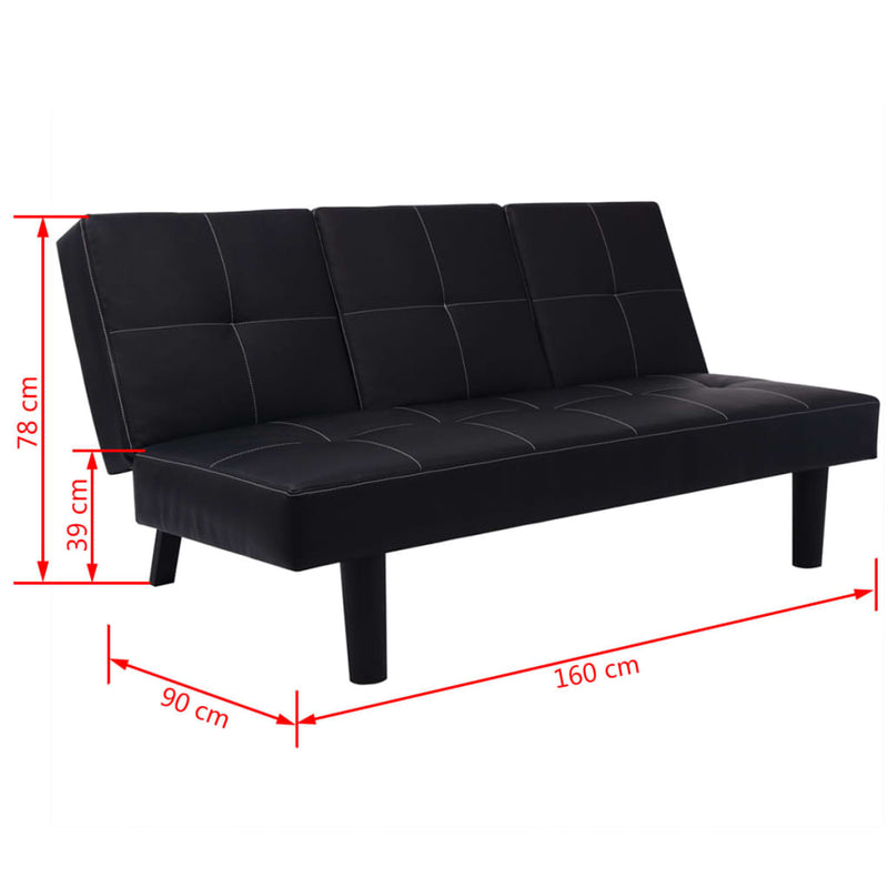 vidaXL Sofa Bed with Drop-Down Table Artificial Leather Black