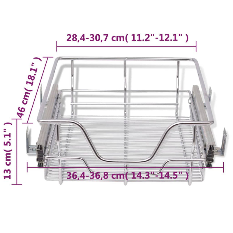 vidaXL Pull-Out Wire Baskets 2 pcs Silver 400 mm