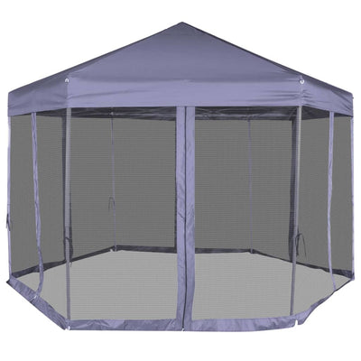 vidaXL Hexagonal Pop-Up Marquee with 6 Sidewalls Dark Blue 3.6x3.1 m