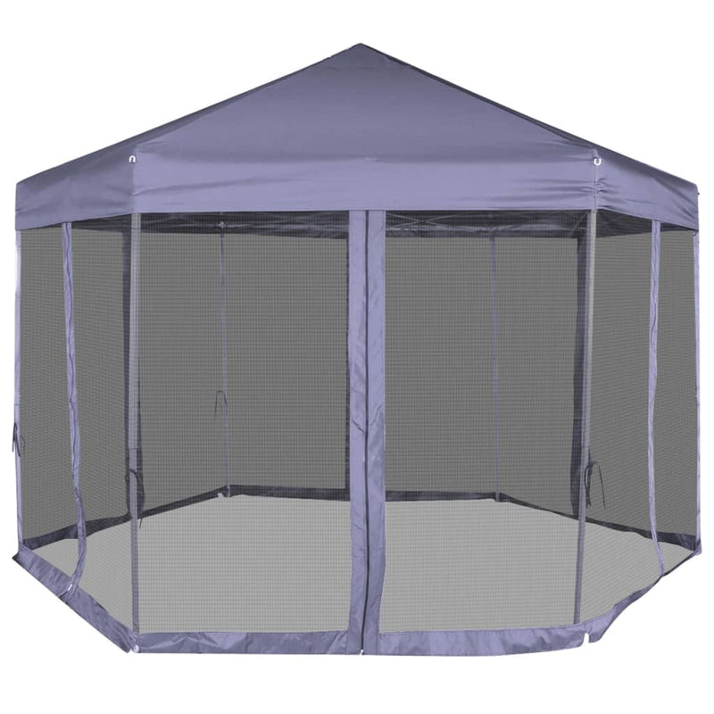vidaXL Hexagonal Pop-Up Marquee with 6 Sidewalls Dark Blue 3.6x3.1 m