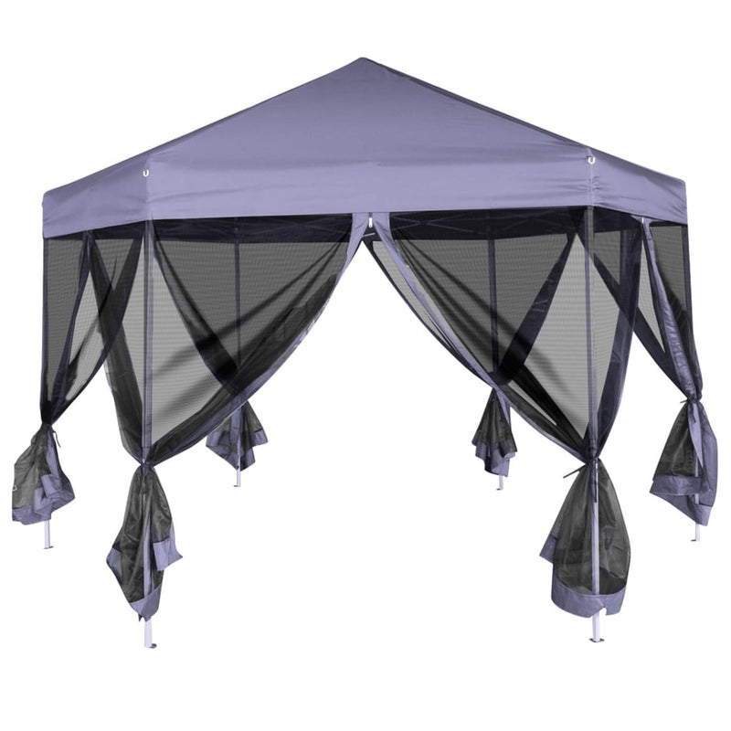 vidaXL Hexagonal Pop-Up Marquee with 6 Sidewalls Dark Blue 3.6x3.1 m