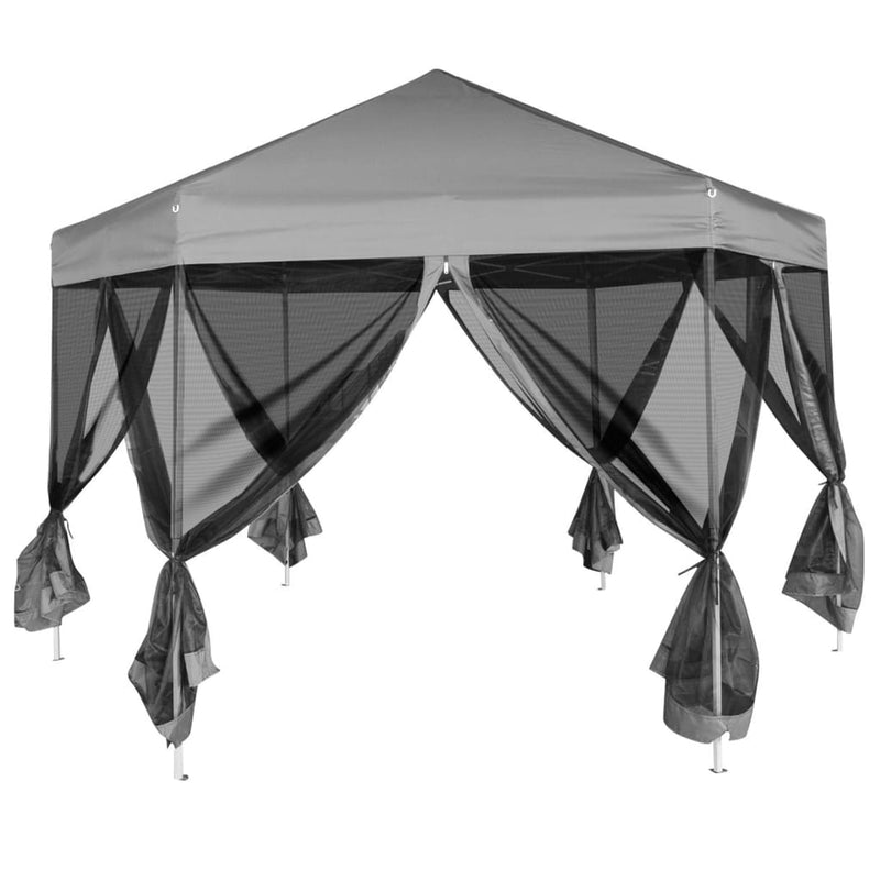 vidaXL Hexagonal Pop-Up Marquee with 6 Sidewalls Dark Blue 3.6x3.1 m