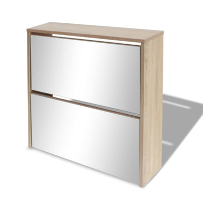 vidaXL Shoe Cabinet 2-Layer Mirror Oak 63x17x67 cm