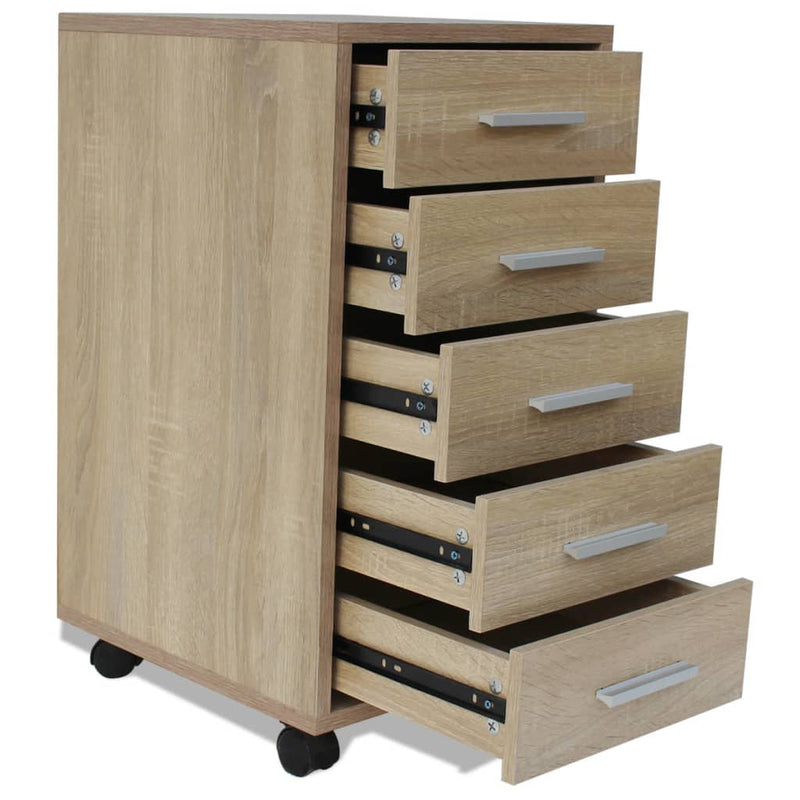 vidaXL Office Drawer Unit with Castors 5 Drawers Oak