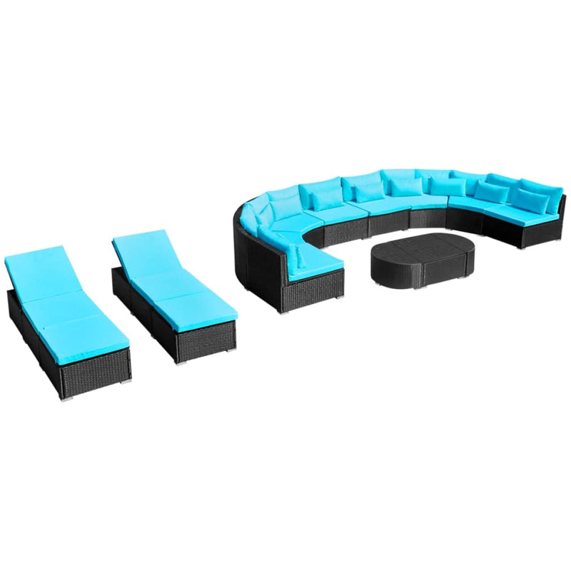 vidaXL 13 Piece Garden Lounge Set with Cushions Poly Rattan Blue