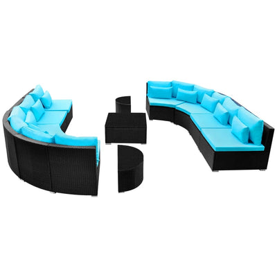 vidaXL 13 Piece Garden Lounge Set with Cushions Poly Rattan Blue