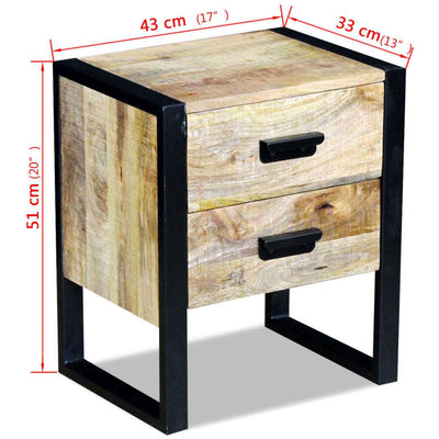 vidaXL Side Table with 2 Drawers Solid Mango Wood 43x33x51 cm