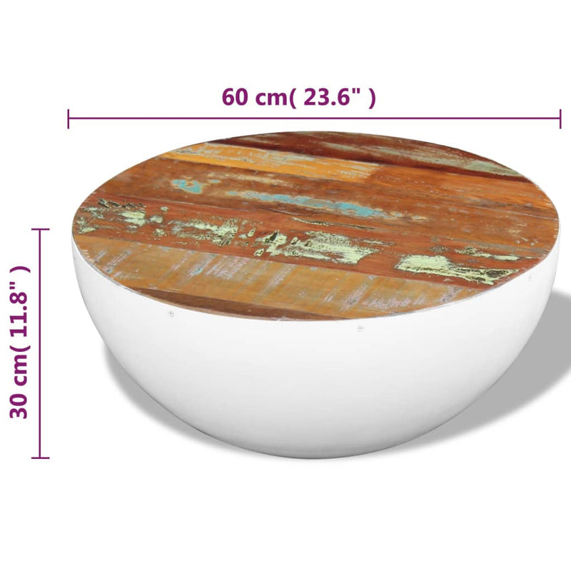 vidaXL Bowl Shaped Coffee Table Solid Reclaimed Wood 60x60x30 cm