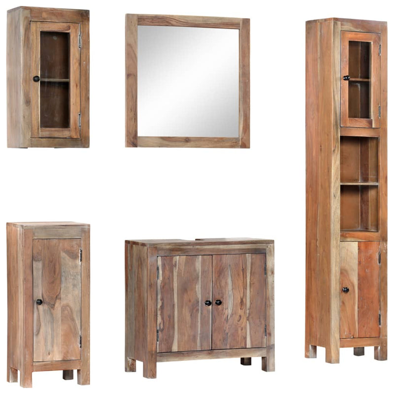vidaXL 5 Piece Bathroom Set Solid Acacia Wood
