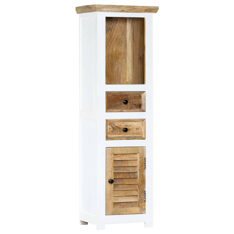 vidaXL Highboard White and Brown 40x30x128 cm Solid Rough Mango Wood