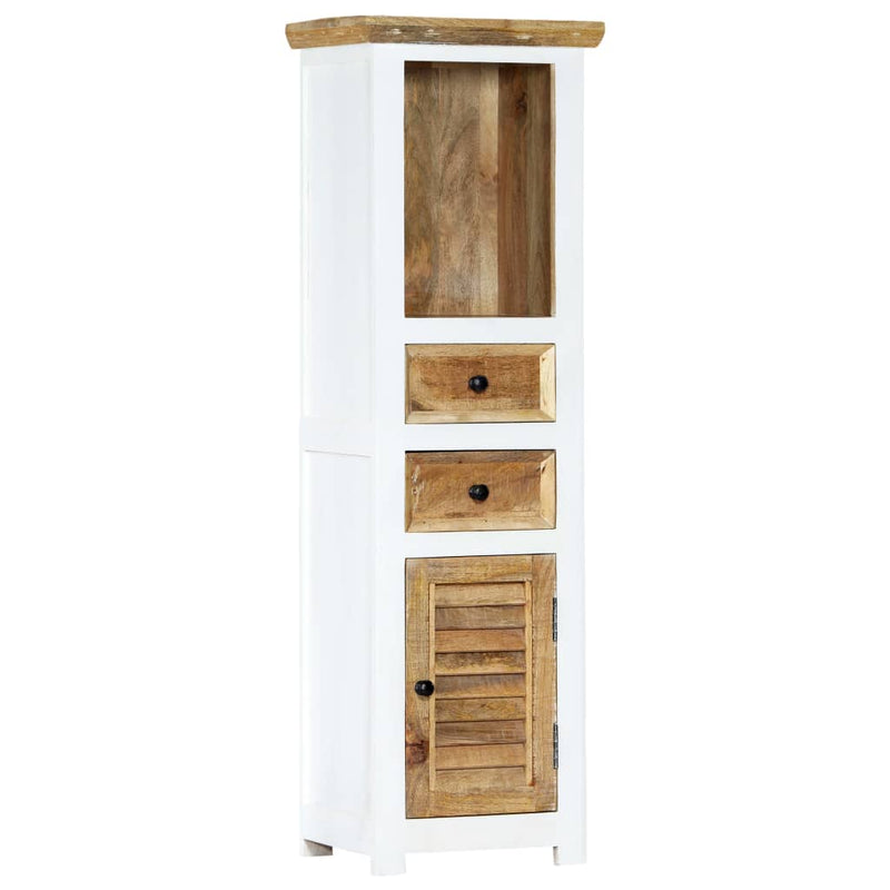 vidaXL Highboard White and Brown 40x30x128 cm Solid Rough Mango Wood