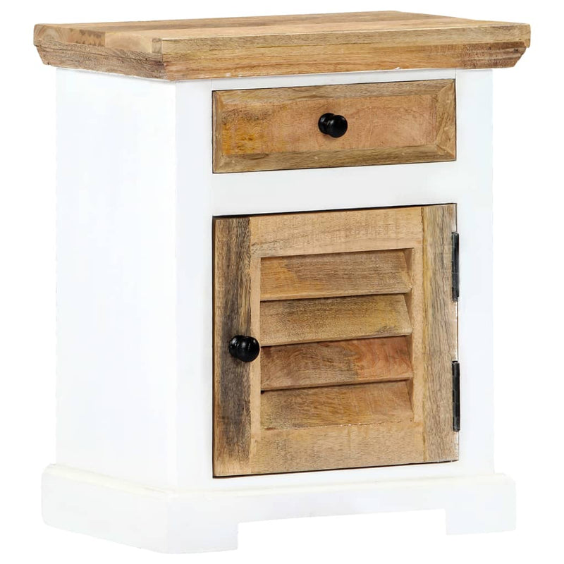 vidaXL Nightstand White and Brown 40x30x50 cm Solid Rough Mango Wood