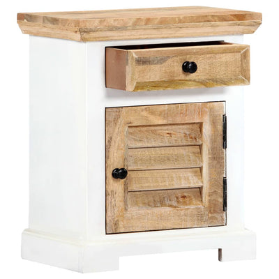 vidaXL Nightstand White and Brown 40x30x50 cm Solid Rough Mango Wood