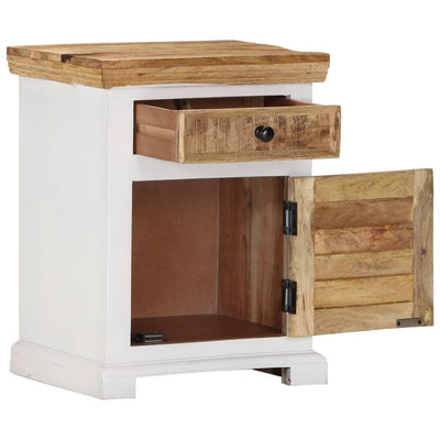 vidaXL Nightstand White and Brown 40x30x50 cm Solid Rough Mango Wood