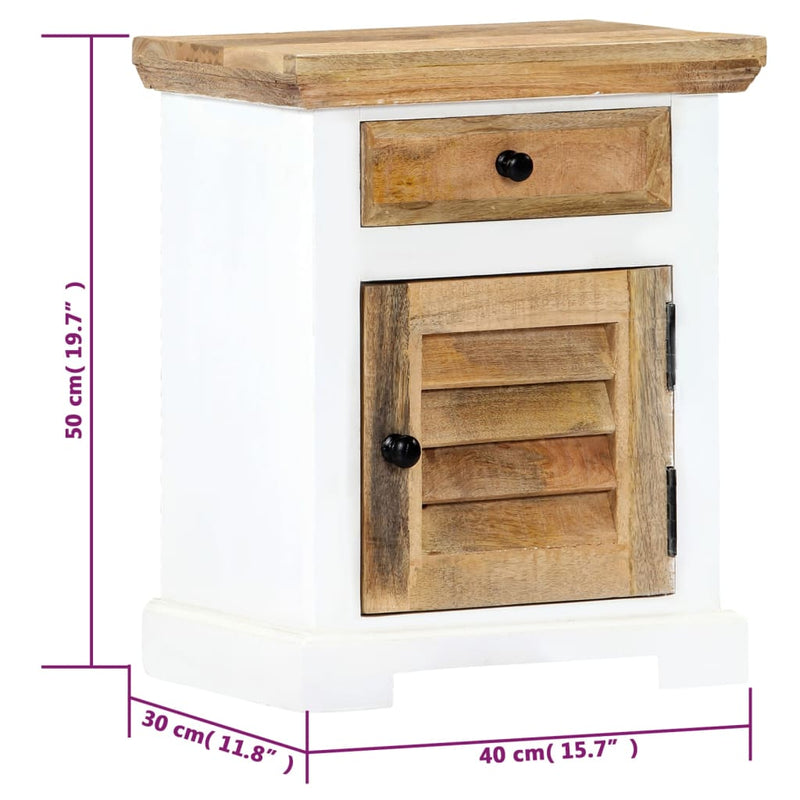 vidaXL Nightstand White and Brown 40x30x50 cm Solid Rough Mango Wood