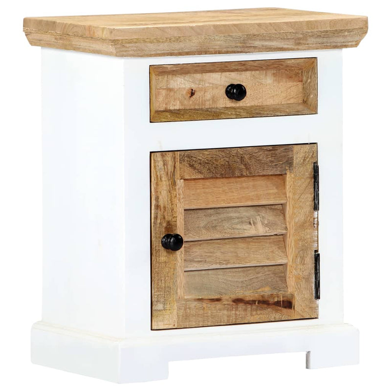 vidaXL Nightstand White and Brown 40x30x50 cm Solid Rough Mango Wood