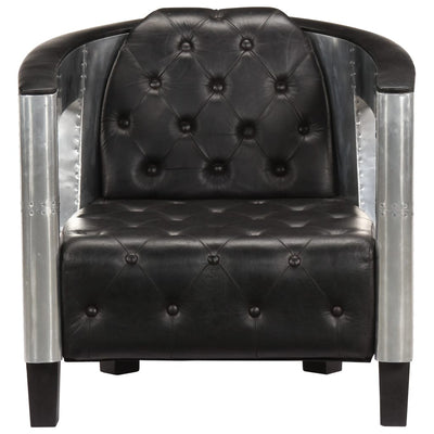 vidaXL Aviator Armchair Black Real Leather