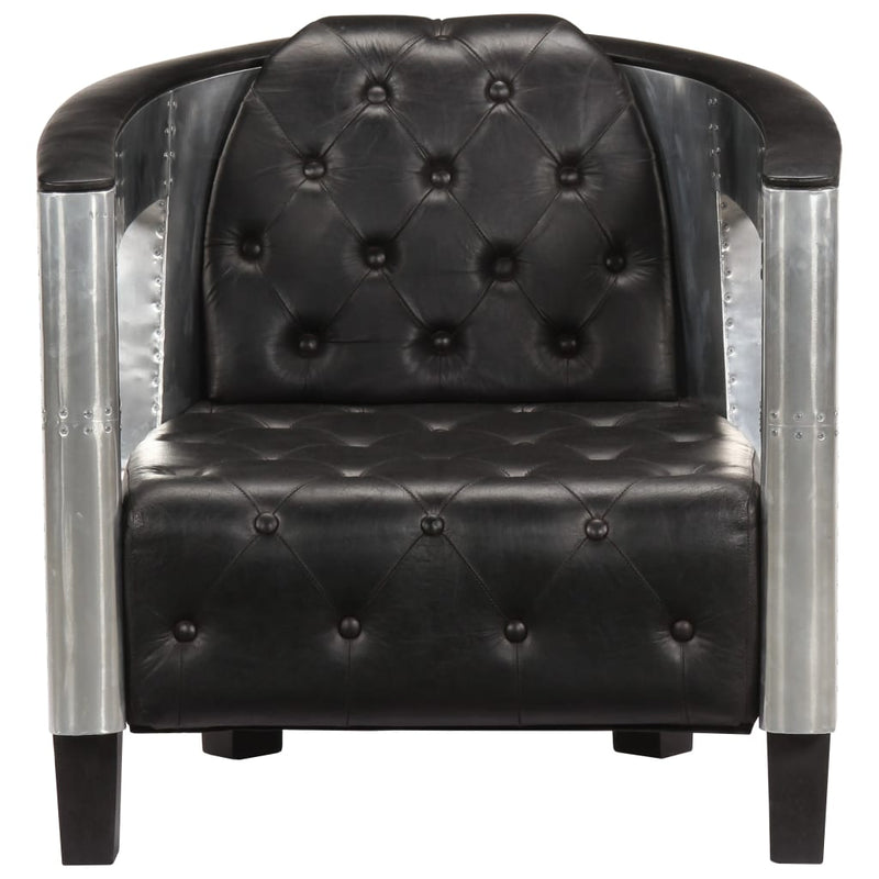 vidaXL Aviator Armchair Black Real Leather