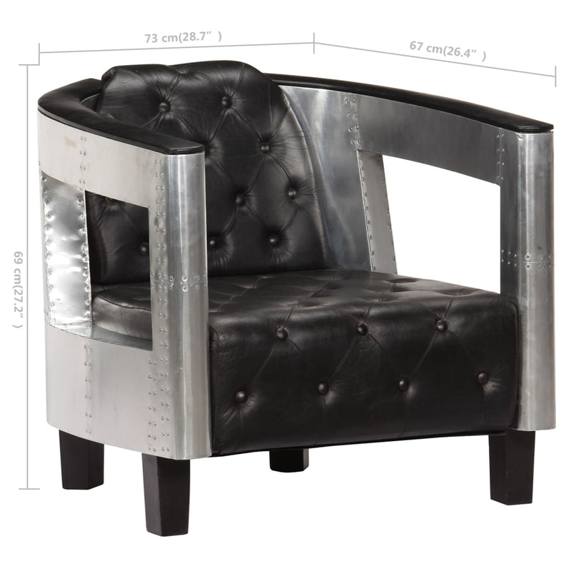vidaXL Aviator Armchair Black Real Leather