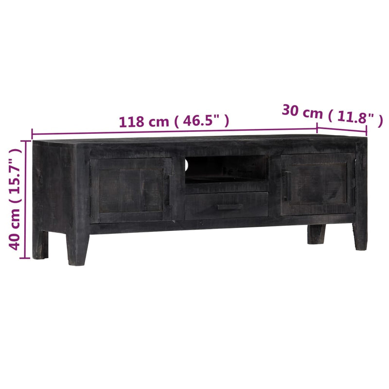 vidaXL TV Cabinet Black 118x30x40 cm Solid Mango Wood