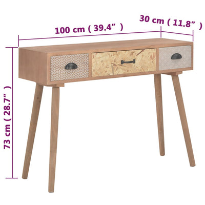 vidaXL Console Table with 3 Drawers 100x30x73 cm Solid Pinewood