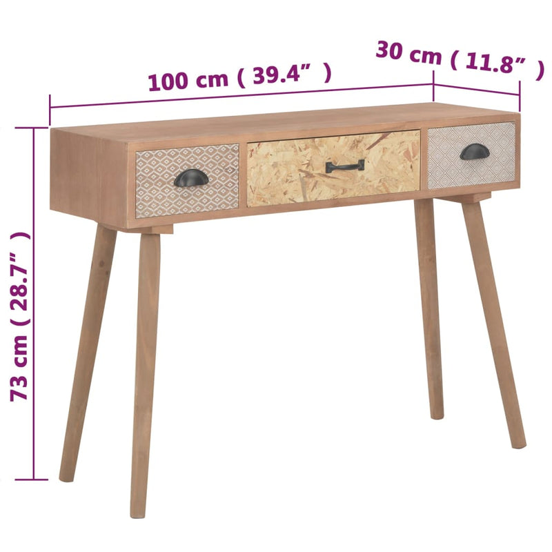 vidaXL Console Table with 3 Drawers 100x30x73 cm Solid Pinewood